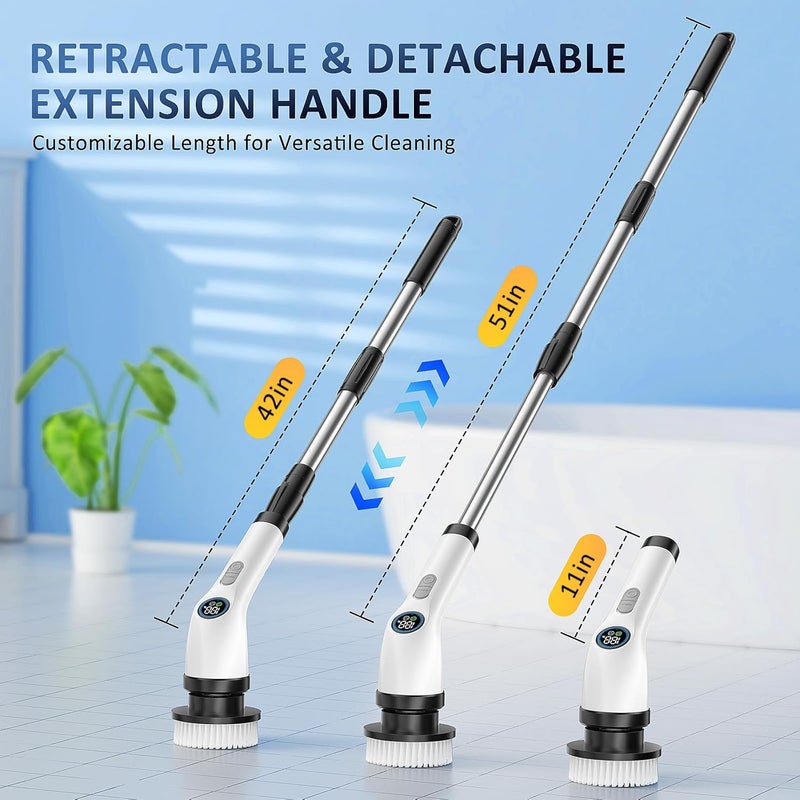 EYEFEAT Electric Spin Scrubber Upgraded Battery with Extra-Long Runtime, IPX7 Waterproof Power Cleaner with 7 Brush Heads, 2 Speeds Adjustable Long Handle for Bathroom, Floor, Shower, Tile & Kitchen Cleaning - Image 4
